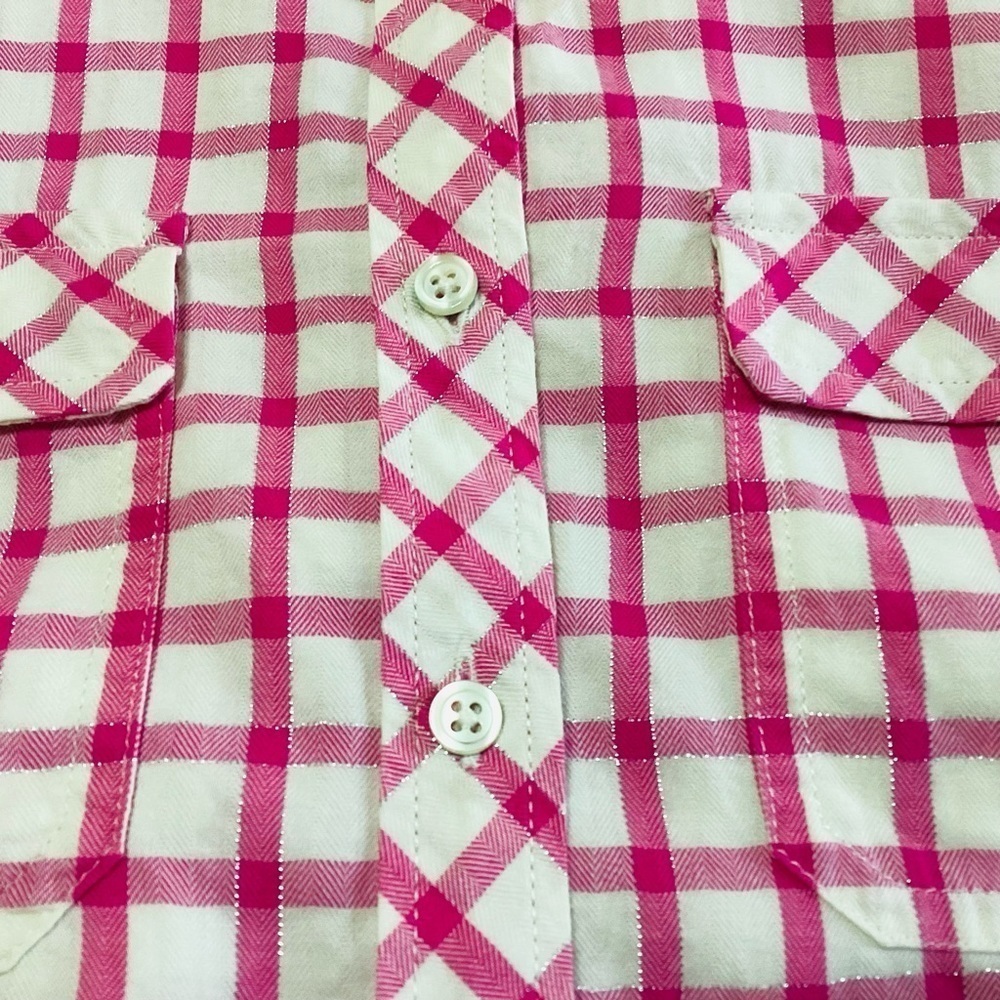 Talbots Pink White Gingham Checkered Metallic Button Up Top Shirt M Cotton - Picture 4 of 11